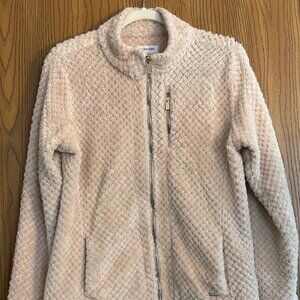 Calvin Klein Pink Teddy Jacket Women’s Large Faux Fur Zip Coat Gold Hardware